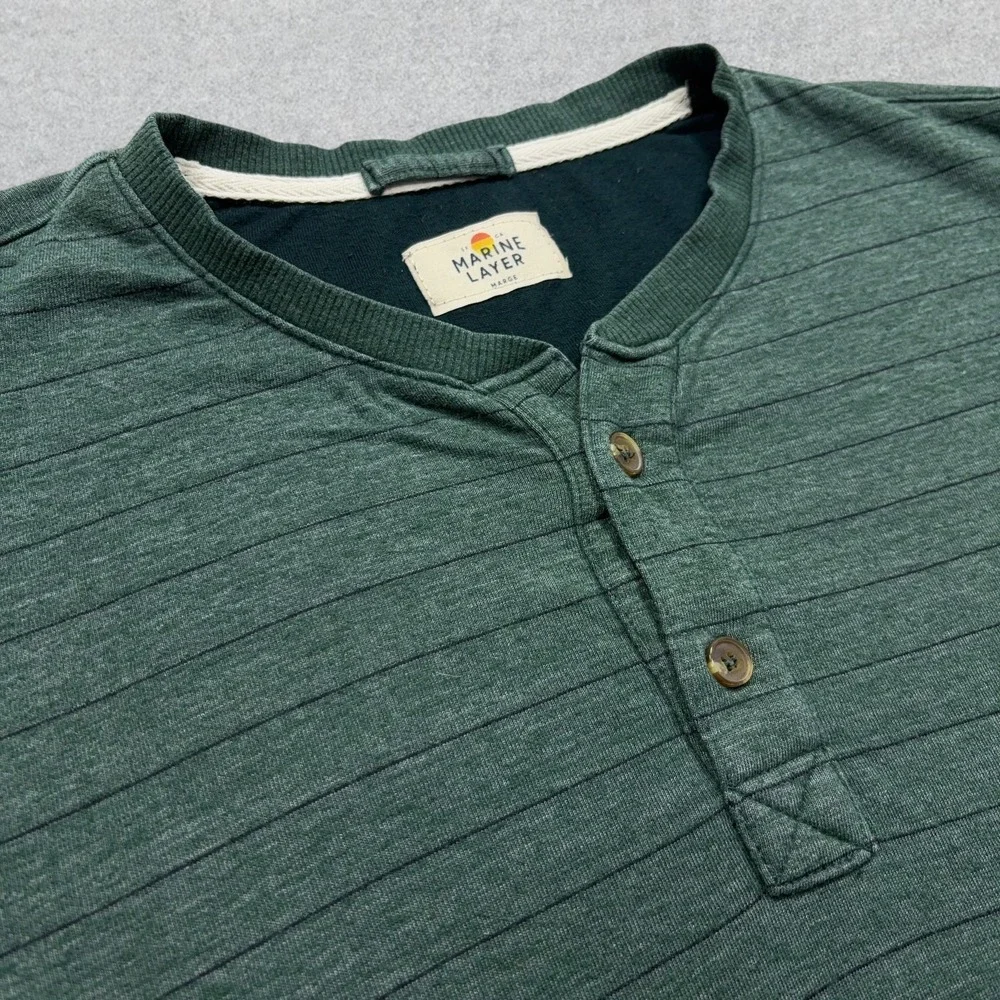 Marine Layer Henley Sweater Mens Large Green Striped Stretch Pullover Preppy